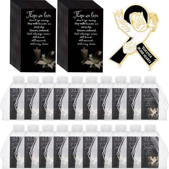 Other | Funeral Pins Set Alloy Dove Black Ribbon Prayer Cards Organza ...